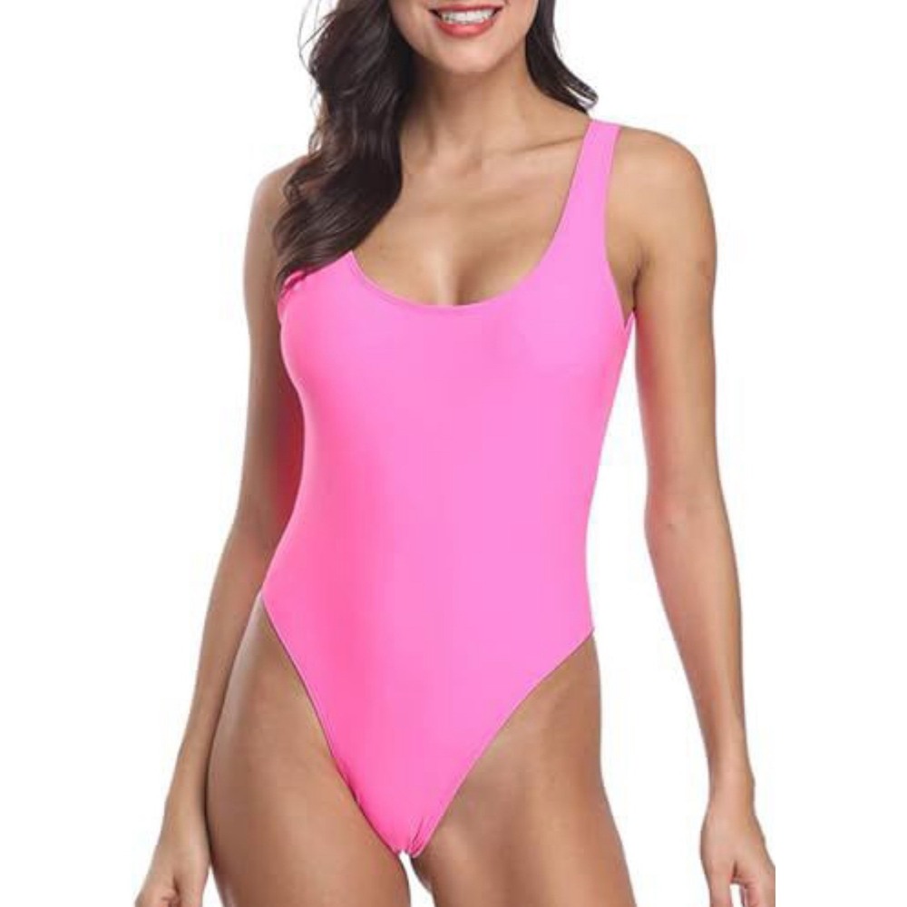 MIAIULIA Neon Pink High Cut One Piece Swimsuit Women S Scoop Back Bathing Suit